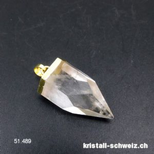 Anhänger Bergkristall facettiert mit goldener Metallöse 3 bis 4 cm