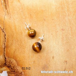 Ohrstecker Tigerauge Kugel 8 mm aus 925 Silber