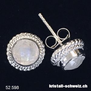 Ohrstecker Regenbogen Mondstein facettiert 9 mm aus 925 Silber