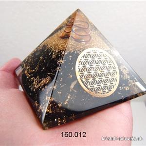 Pyramid Orgonit 7 - 7,5 cm Turmalin schwarz, Bergkristall Spitze, Blume des Lebens