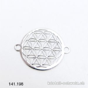 Zwischenteil Blume des Lebens aus 925er Silber, 2 Ösen