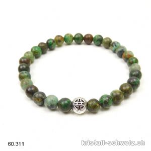 Armband Türkis aus Afrika 6 mm, elastisch 19,5 cm. Mit Dekor-Perle