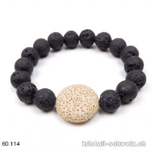 Armband Lava schwarz - beige 10 mm, elastisch 17,5 - 18 cm. Gr. SM