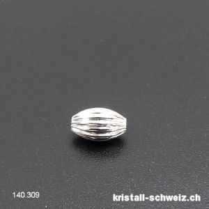 Zwischenteil Oliv gerillt aus Metall versilbert 8 x 5 mm