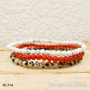 3 Armbänder - FITNESS - Magnesit, Karneol, Dalmatiner Jaspis. SONDERANGEBOT