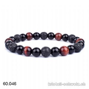 Armband Tigerauge rot - Lava Stein - Obsidian 8 mm / 21 cm