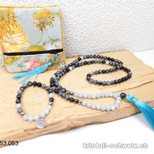 Halskette u. Armband Aquamarin - Schneeflocken Obsidian. SONDERANGEBOT 