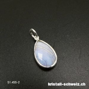 Anhänger Chalcedon blau-grau, Tropfen facettiert aus 925 Silber. Sonderangebot