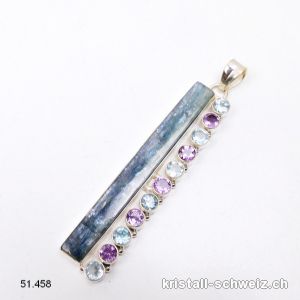 Anhänger Kyanit blau, Amethyst, Topas aus 925 Silber. Unikat XXL