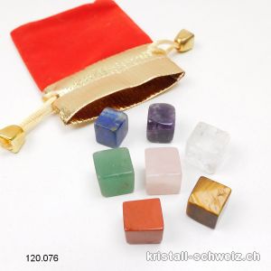 Set 7 Edelsteine Würfel 1 - 1,5 cm mit Samtbeutel. SONDERANGEBOT