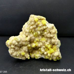 Schwefel aus Sizilien mit Aragonit. Unikat 392 Gramm