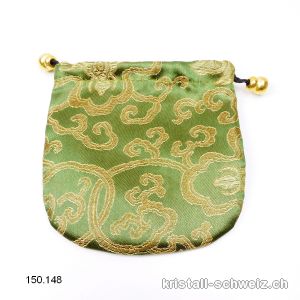 Beutel chinesisch Grün-Kaki mit Kordelzug. Ca. 10 x 11 cm