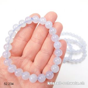 Armband Chalcedon blau 8,5 mm, elastisch 19 cm. A-Qual.