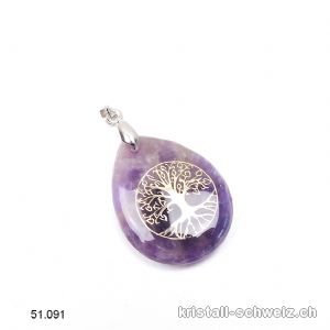 Anhänger Amethyst Tropfen mit Baum des Lebens 3 x 2,5 cm