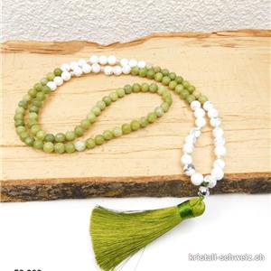 Halskette Jade Serpentin - Magnesit, Mala 108 Perlen / 90 cm + Quaste