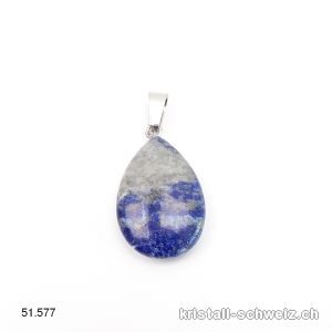 Anhänger Lapislazuli AB 2 cm, Tropfen flach mit Metallöse