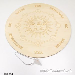 Los WAHRSAGEREI gross Holzbrett Ø 25 cm und Pendel Bergkristall. SONDERANGEBOT