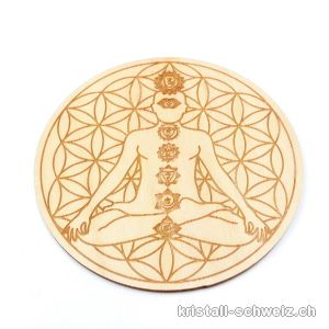 Untersetzer aus Holz BLUME DES LEBENS mit CHAKRA 10 cm