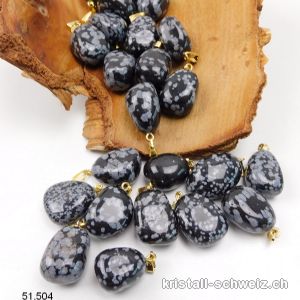 Anhänger Obsidian Schneeflocken 2 - 2,5 cm mit Metallöse vergoldet. SONDERANGEBOT