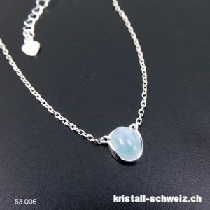 Anhänger Aquamarin mit Ankerkette aus 925 Silber. Einstellbar 41 - 44 cm