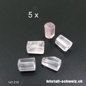 5 x Rosenquarz, gebohrtes Rohr ca. 8 - 10 x 6 mm. SONDERANGEBOT