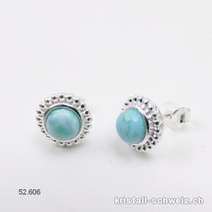 Ohrstecker Larimar Cabochons 10 mm aus 925 Silber