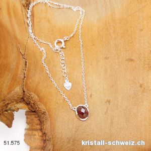 Anhänger Granat hell mit Ankerkette aus 925 Silber. Einstellbar 41 - 44 cm