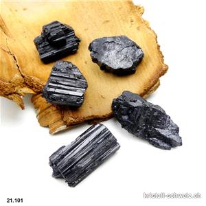 Turmalin schwarz kristallisiert roh 2,7 bis 3,4 cm, 15 bis 19 Gramm