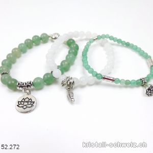 3 Armbänder LOSLASSEN, Aventurin grün u. Jade weiss. Sonderangebot