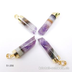 Anhänger Amethyst - Chalcedon halbpoliert 3 - 3,5 cm mit Metall vergoldet