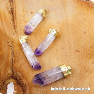 Anhänger Amethyst-Quarz halbpoliert 3 - 3,5 cm mit Metall vergoldet