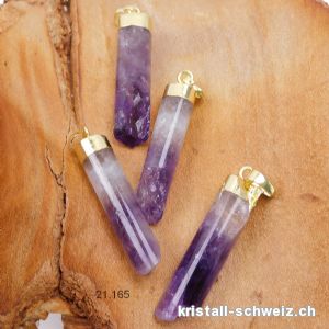 Anhänger Amethyst-Quarz halbpoliert 4 cm mit Metall vergoldet