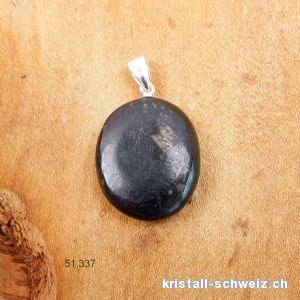 Anhänger Schungit Oval flach 2,2 - 2,5 cm an Silberöse