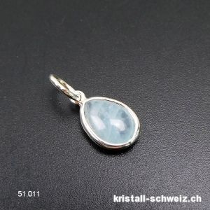 Anhänger Aquamarin mini-Tropfen aus 925 Silber, 11 x 8 mm