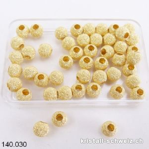 Kugel 6 mm / Bohrung 2,4 mm aus 925 Silber hell-vergoldet diamantiert