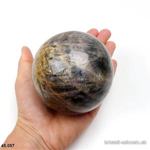 Kugel Mondstein schwarz aus Madagascar Ø 8,5 cm. Einzelstück
