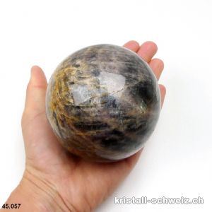 Kugel Mondstein schwarz aus Madagascar Ø 8,5 cm. Einzelstück