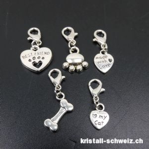 Los 5 Charms 1 bis 1,5 cm und Haken, aus Metall versilbert. SONDERANGEBOT