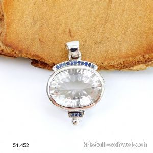 Anhänger Bergkristall u. Saphir aus 925 Silber rhodiniert