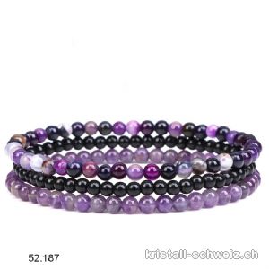 3 Armbänder SPIRITUALITÄT, Amethyst - Onyx schwarz - Achat lila. SonderangebotT