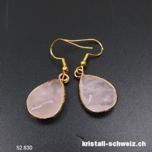 Ohrhänger Rosenquarz facettierter Tropfen aus Metall vergoldet. Sonderangebot