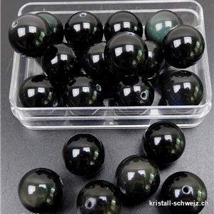 Obsidian schwarz - Regenbogen, Kugel gelocht  12 mm