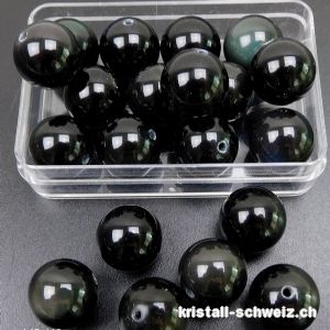 Obsidian schwarz - Regenbogen, Kugel gelocht  12 mm