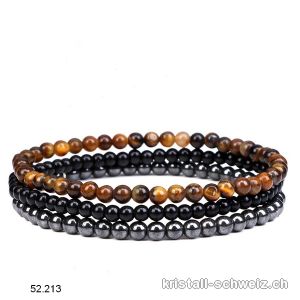 3 Armbänder VERANKERUNG u. SCHUTZ, Tigerauge, Onyx, Hämatit. Sonderangebot