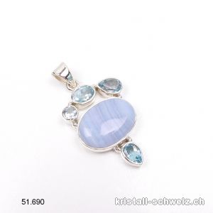 Anhänger Chalcedon blau gebändert, Topas blau an 925er Silber. Unikat