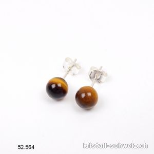 Ohrstecker Tigerauge Kugel 6 mm aus 925 Silber