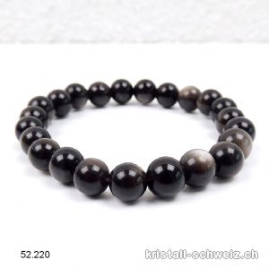 Armband Obsidian Silber 8 mm, elastisch 18,5 - 19 cm. Grösse M