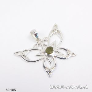 Anhänger Moldavit roh - SCHMETTERLING aus 925 Silber