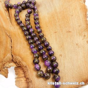 Strang Achat violett mit braunem Dekor 6 - 6,5 mm / 39 cm, ca. 60 Kugeln. Sonderangebot