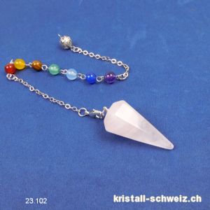 Pendel Rosenquarz facettiert 3,5 cm mit Chakra-Perlen